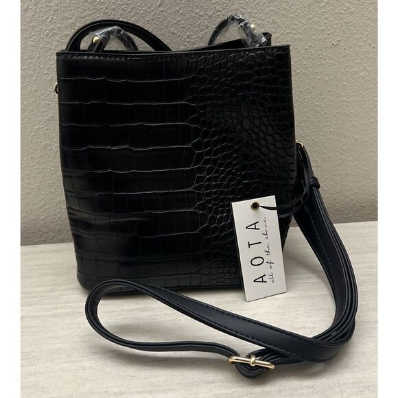 AOTA Elena Crossbody Bucket Bag Black Vegan Croc Rachael Zoe Fall Curation - Picture 6 of 15